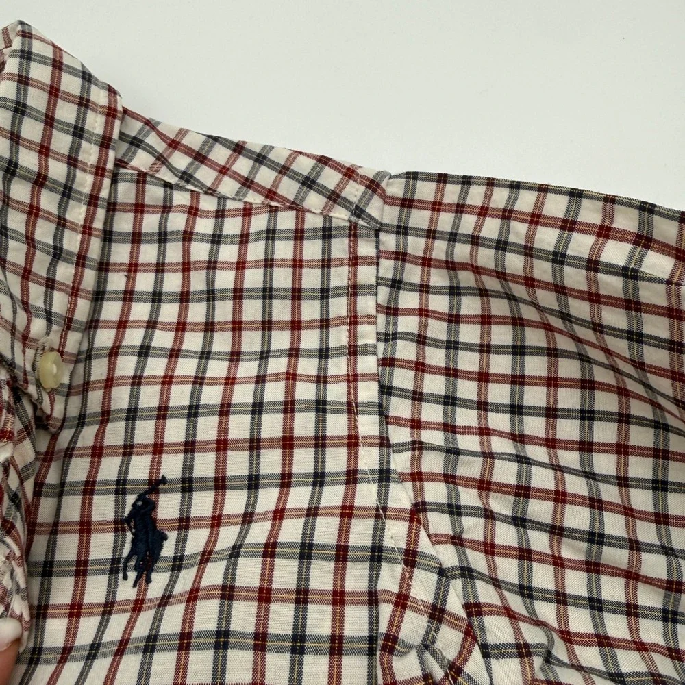 Ralph Lauren Button Down Shirt Kids 6-12 Months Red Plaid Cotton Long Sleeve NEW